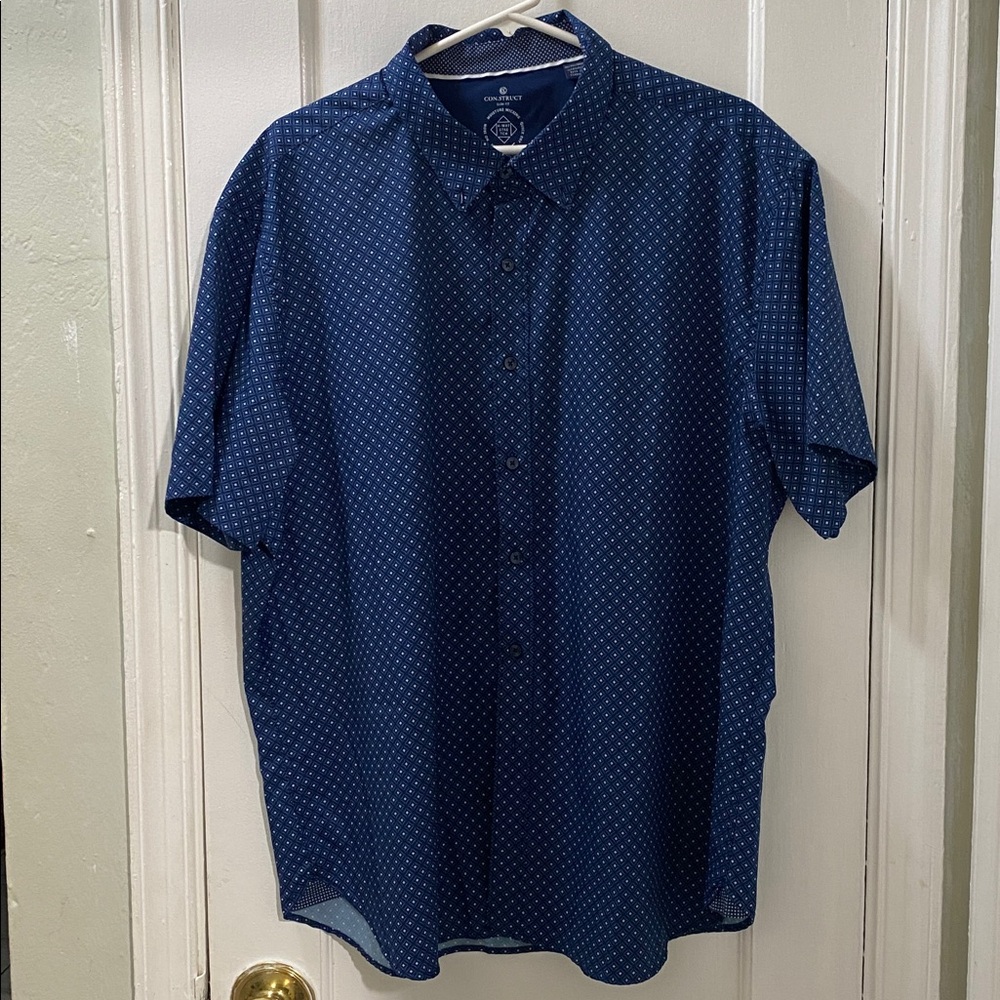Navy Blue Geometric Men's Shirt - Slim Fit - Picture 1 of 5